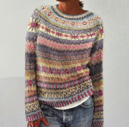 Womens Crew-Neck Sweater With Striped Paneling