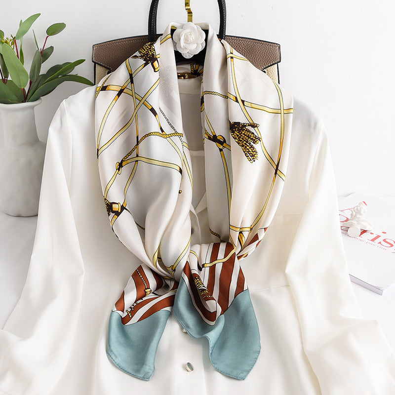 Women's Spring And Autumn Imitation Silk Chain Square Scarf Fashion