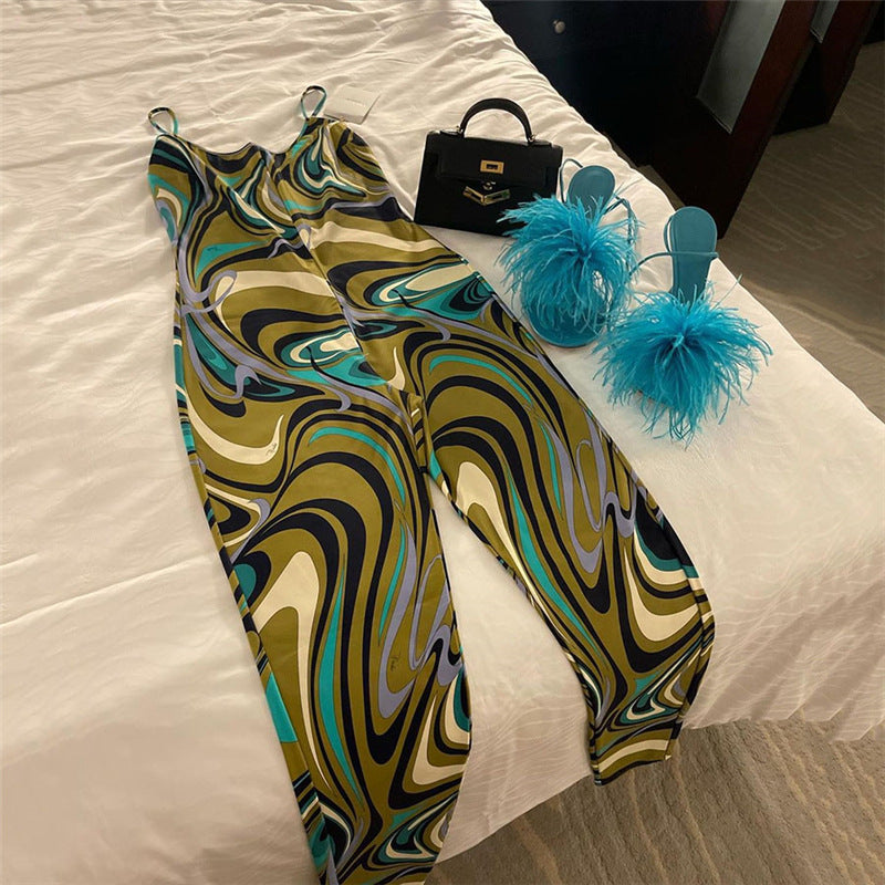 Women's Printed Halter Strap High Waist Bodysuit
