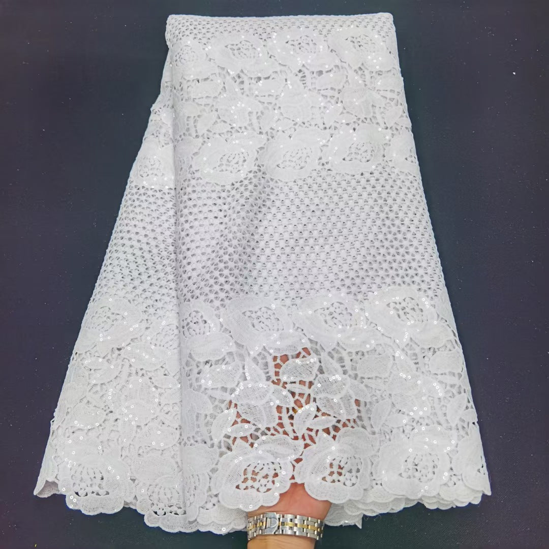 All Over Cashew Nut Hollow Milk Silk Water Soluble Embroidery Fabric