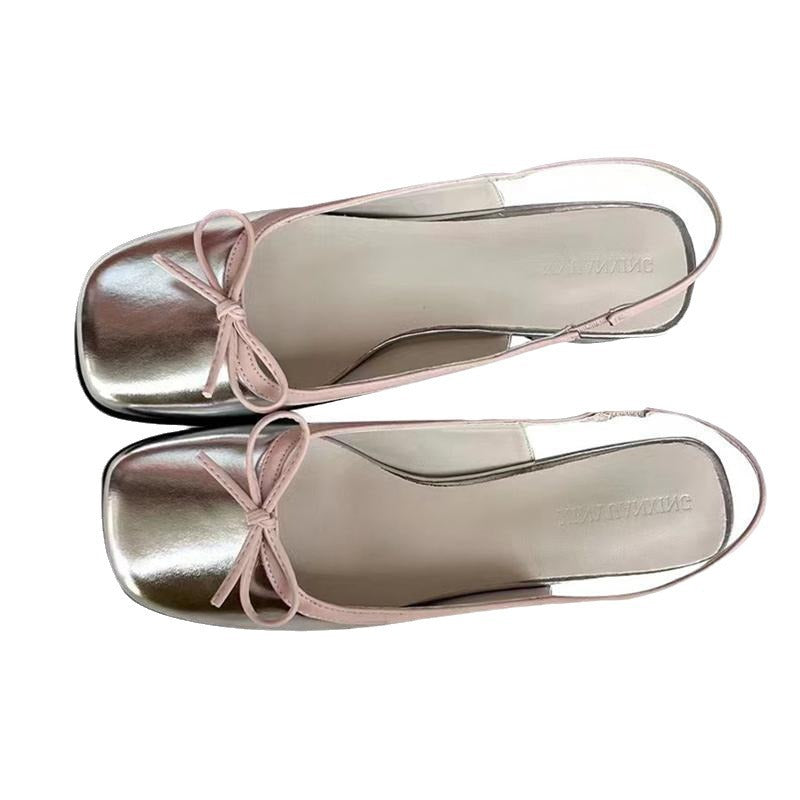 Square Toe Chunky Heel Low-cut Back Empty Closed Toe Sandals