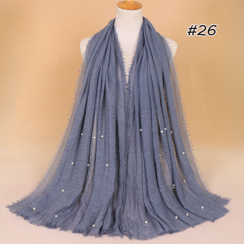 Women's Cotton And Linen Crumpled Monochrome Scarf