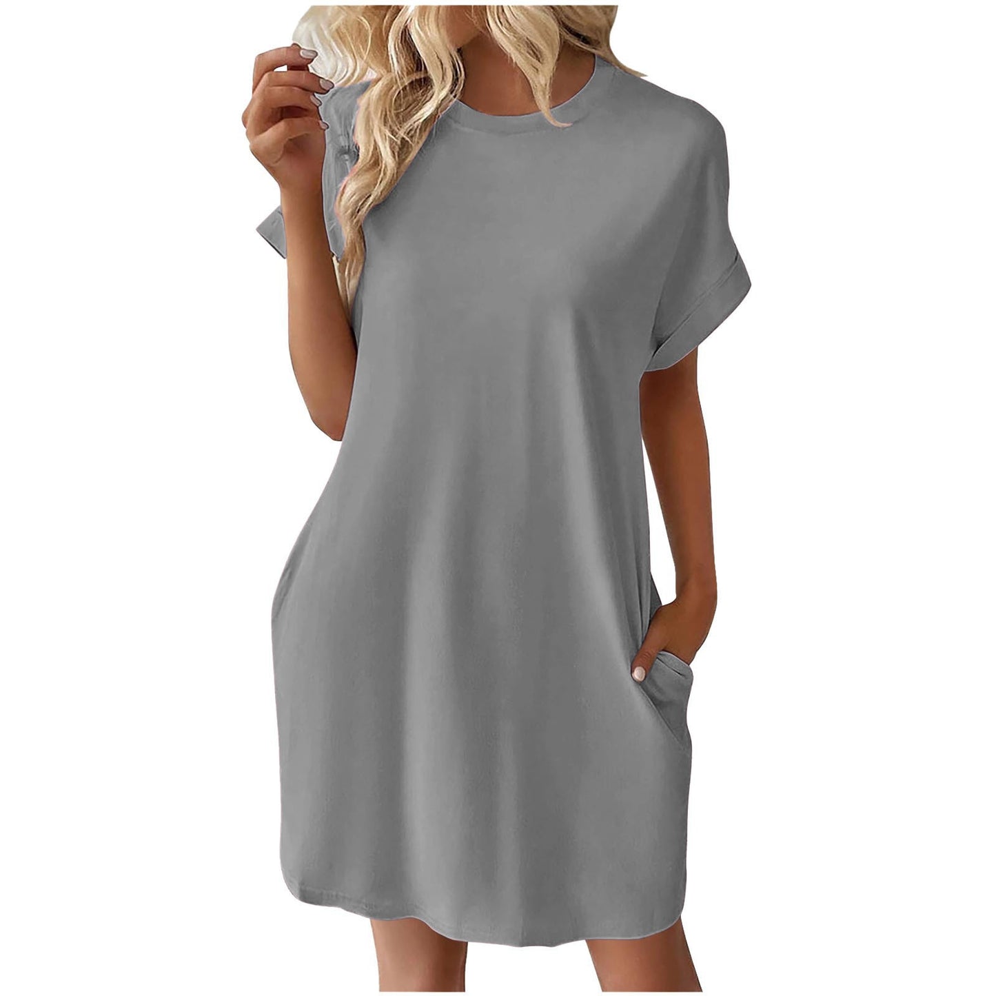 Casual Milk Silk Pullover Crew-Neck Dress