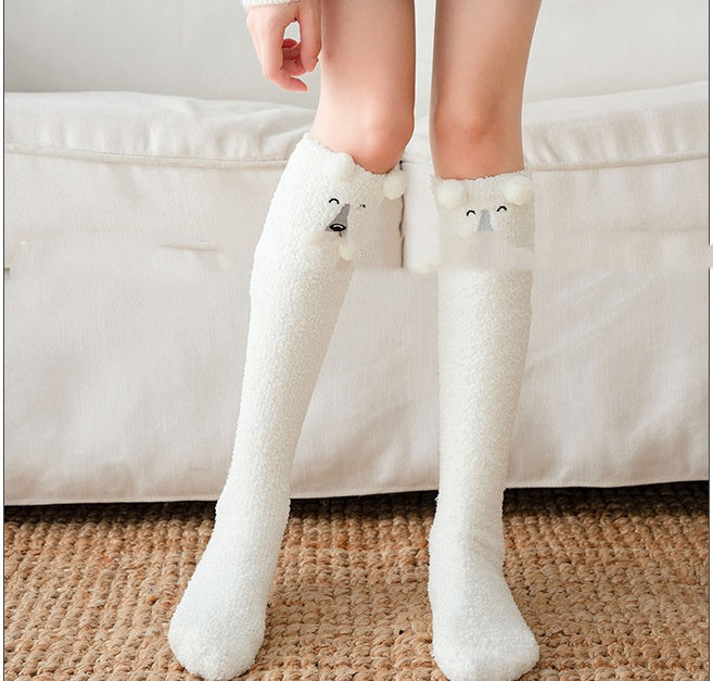 Coral Velvet Calf Socks Female Cartoon Lovely