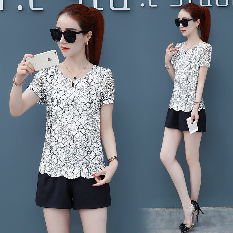 Summer New Belly-covering Western Style Top Super Fairy Slimming Lace