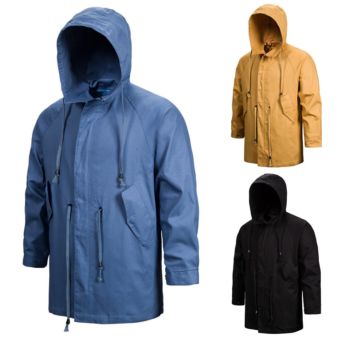 Men's Cotton Hooded Jacket Men's Waist Solid Color Hooded Jacket