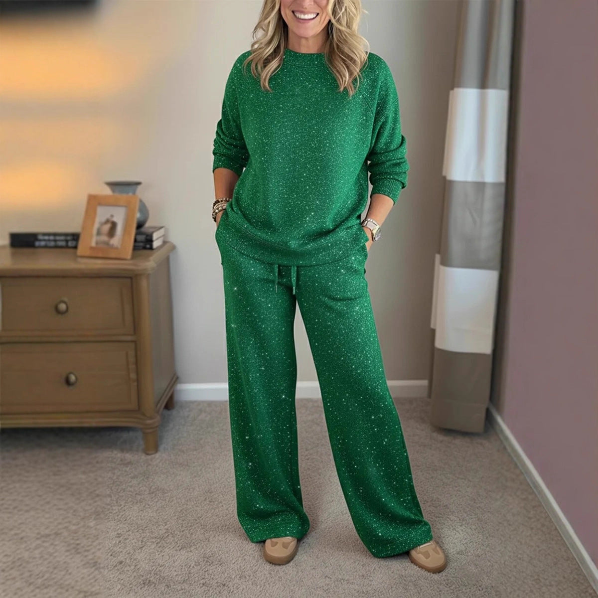 Fashion Casual Holiday Sparkling Sweatshirt Two-piece Set