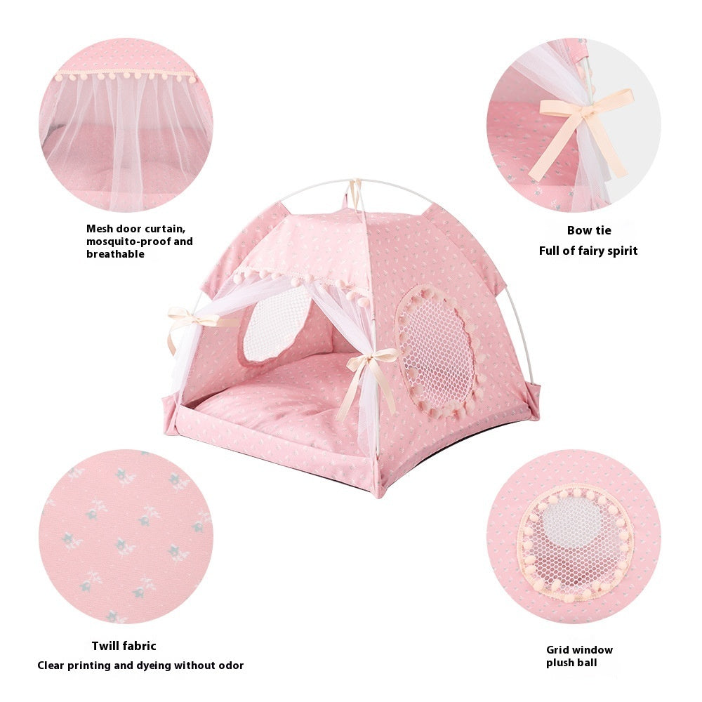 Cat Nest Kennel Summer Semi-closed House Mat Foldable Outdoor Pet Tent