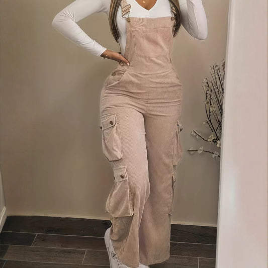 Womens Retro Casual Jumpsuit With Multiple Pockets