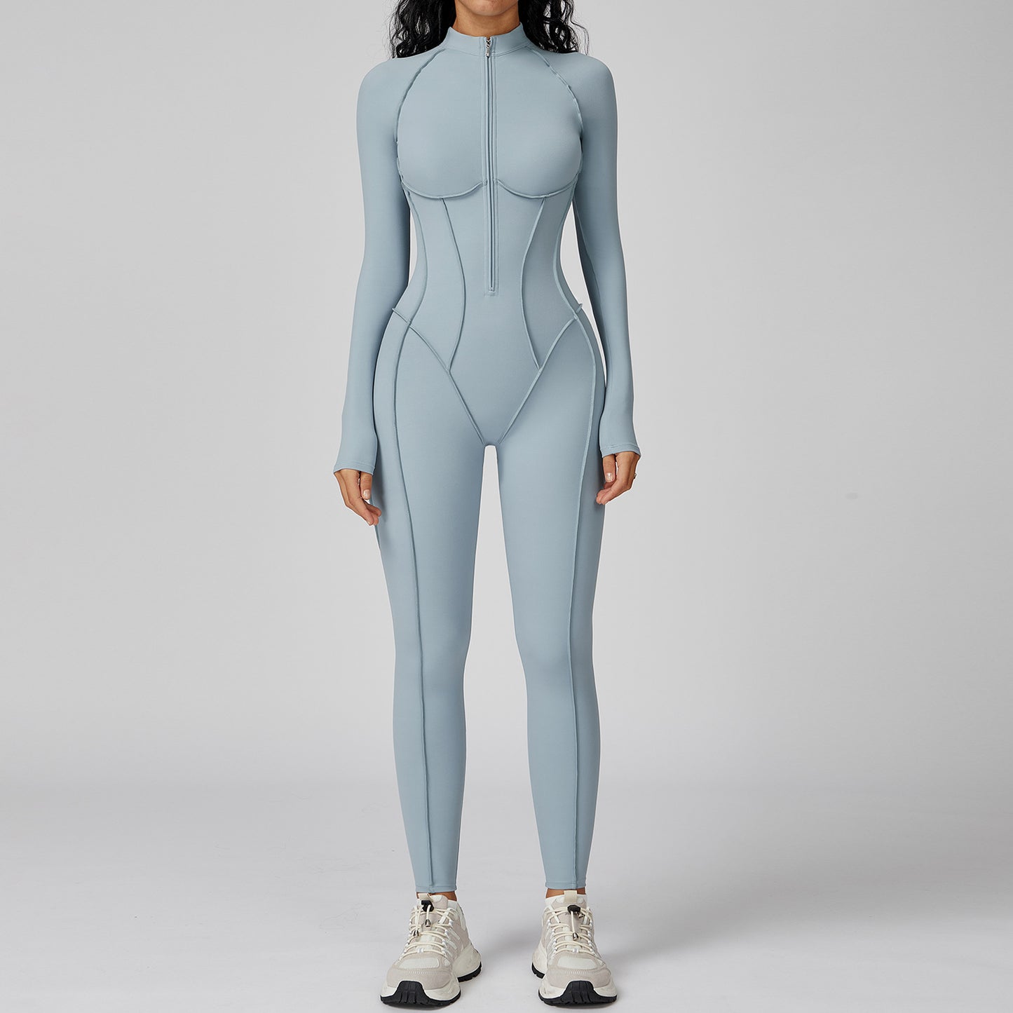 High-intensity Sports Contrast Color Stand-up Collar Jumpsuit