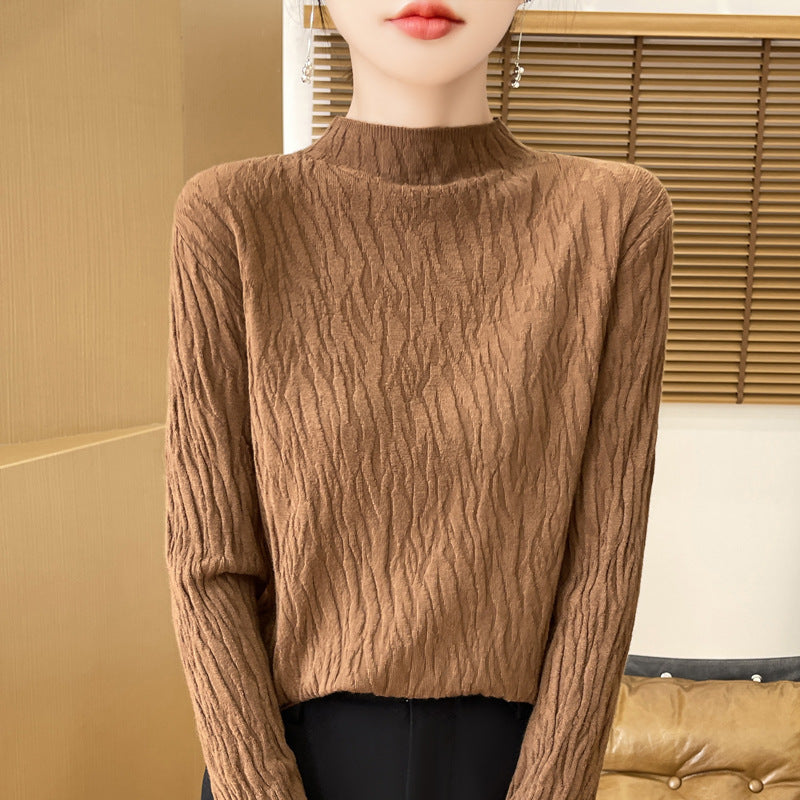 Knitted Jacquard Long-sleeved Sweater For Women As Base Layer