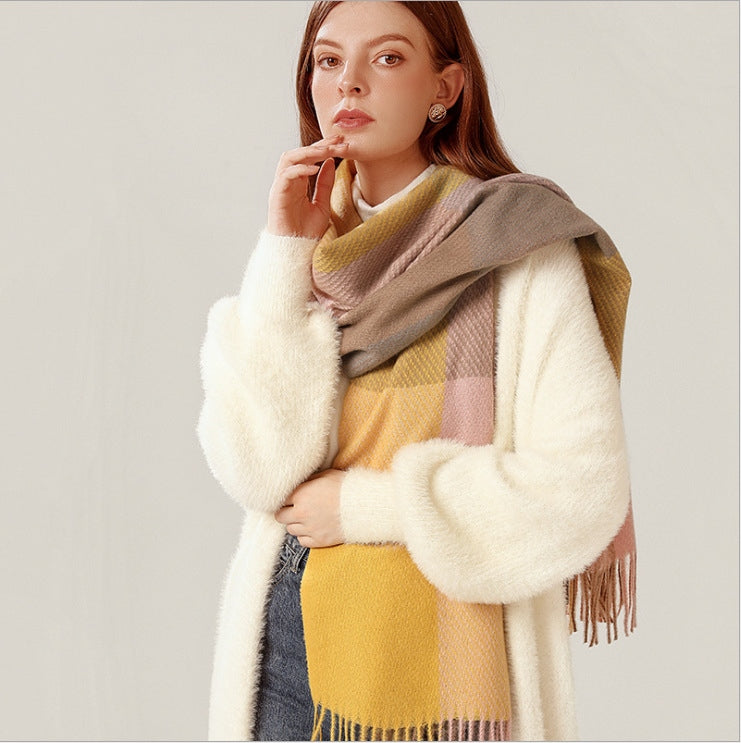 Shawl Scarf Winter Warmth Cashmere Tassel Plaid Long Bib