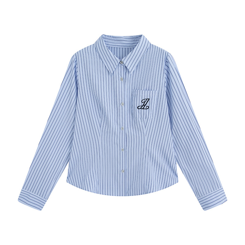 Preppy Style Lapel And Waist Tight Figure Flattering Long Sleeve Shirt
