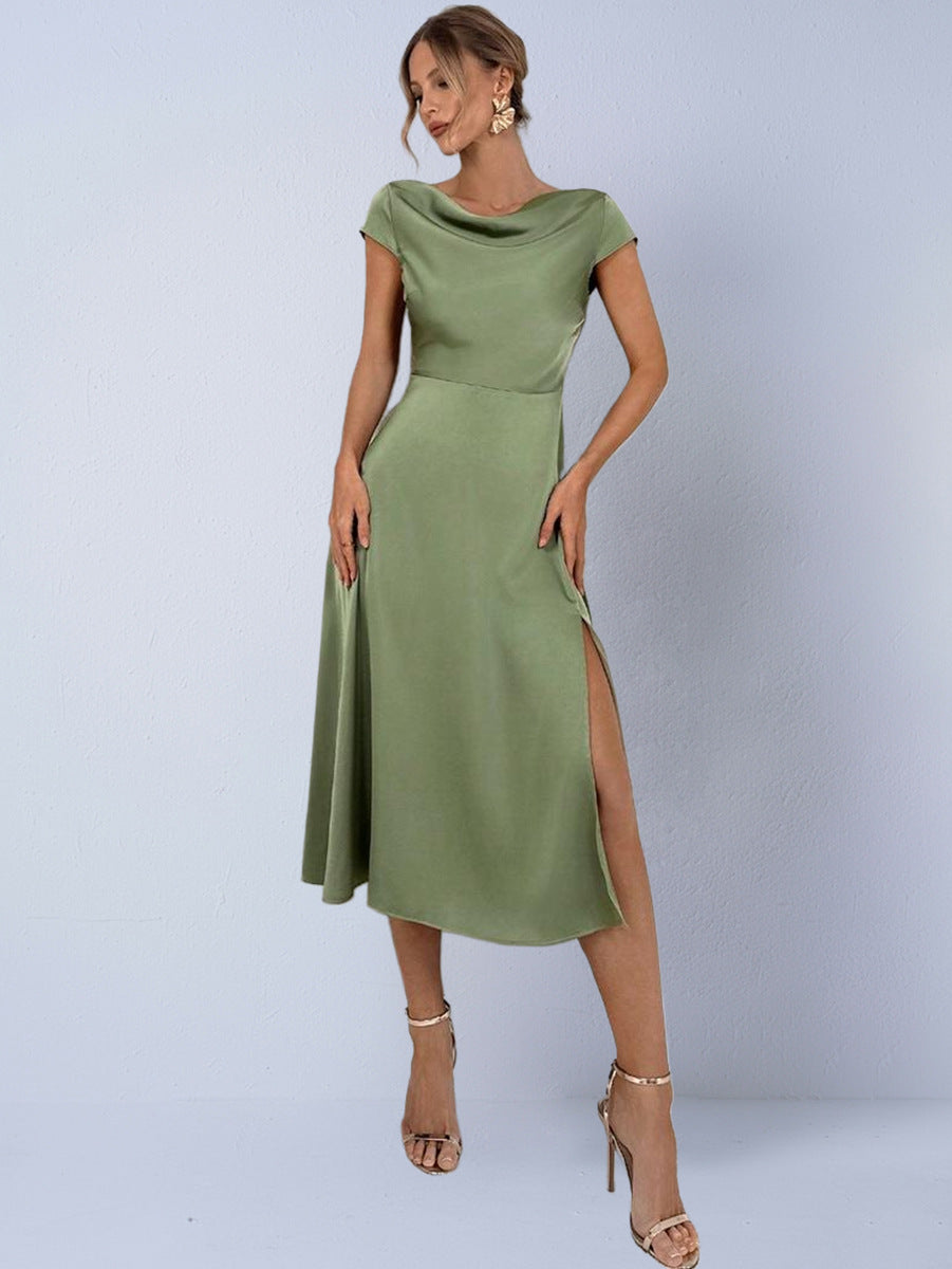 Women's Slim-fit Split Short-sleeve Dress