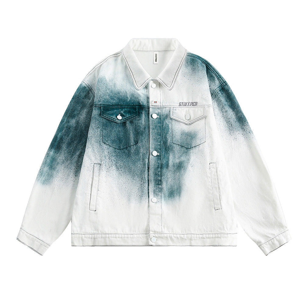Fashionable Splash-ink Gradient Denim Coat