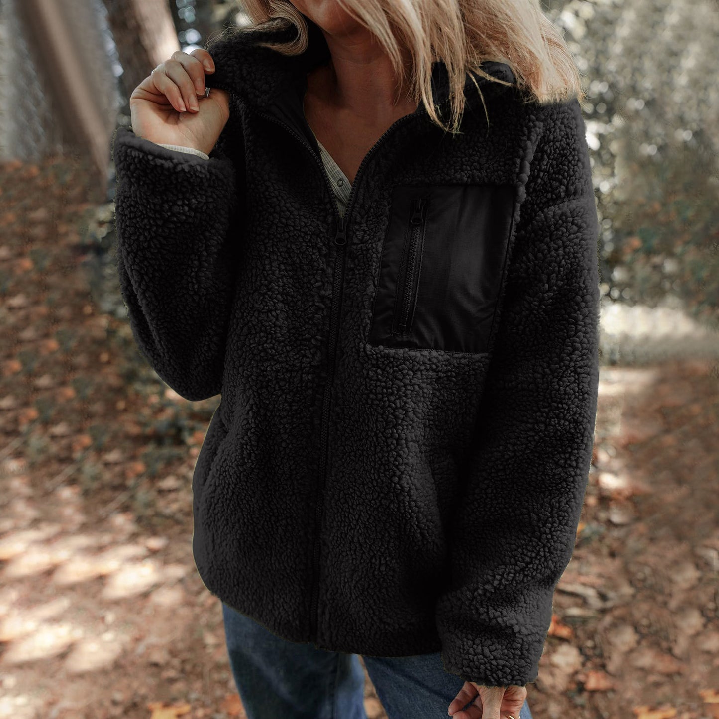 Lambswool Warm Fashion Solid Color Zipper Plush Coat