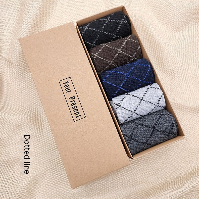 Men's Boxed Mid-calf Wool Socks 5 Pairs