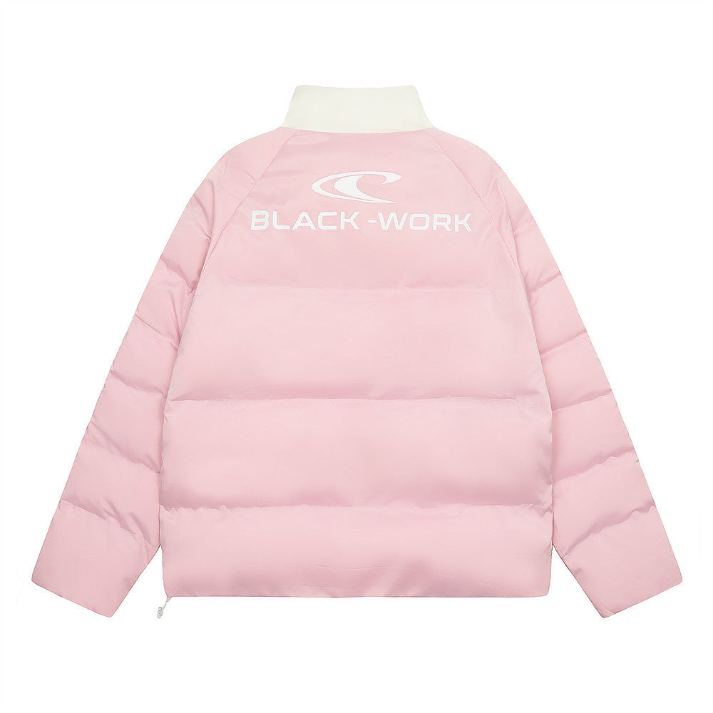 Ribbon Patchwork Stand-up Collar Bread Loose Warm Cotton Coat