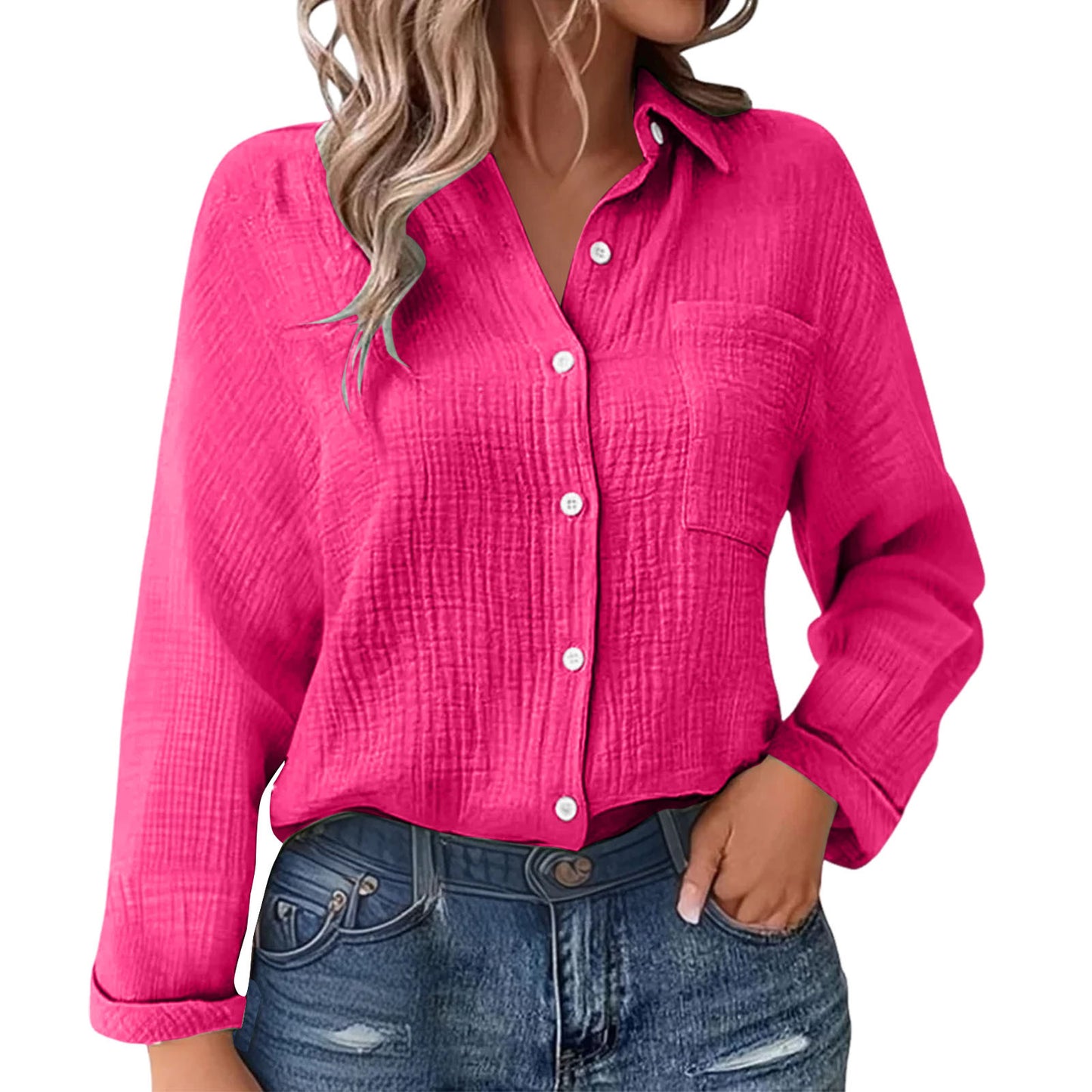 Solid Color Casual Loose Long Sleeve Linen Shirt