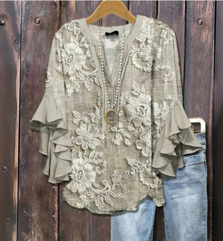Floral Element Printing Digital Printing Casual Women's Top