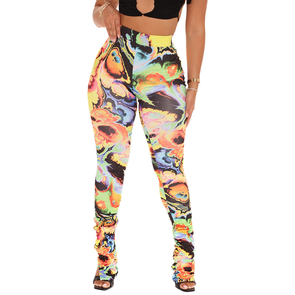 Women's Skinny Printed High Waist Irregular Pants