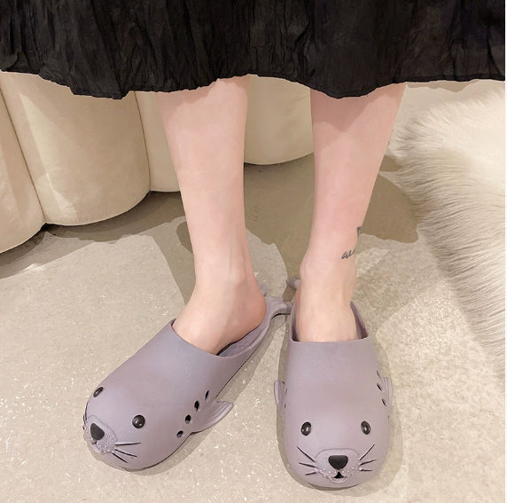 Cute Cartoon Wearing Sandals And Slippers At Home