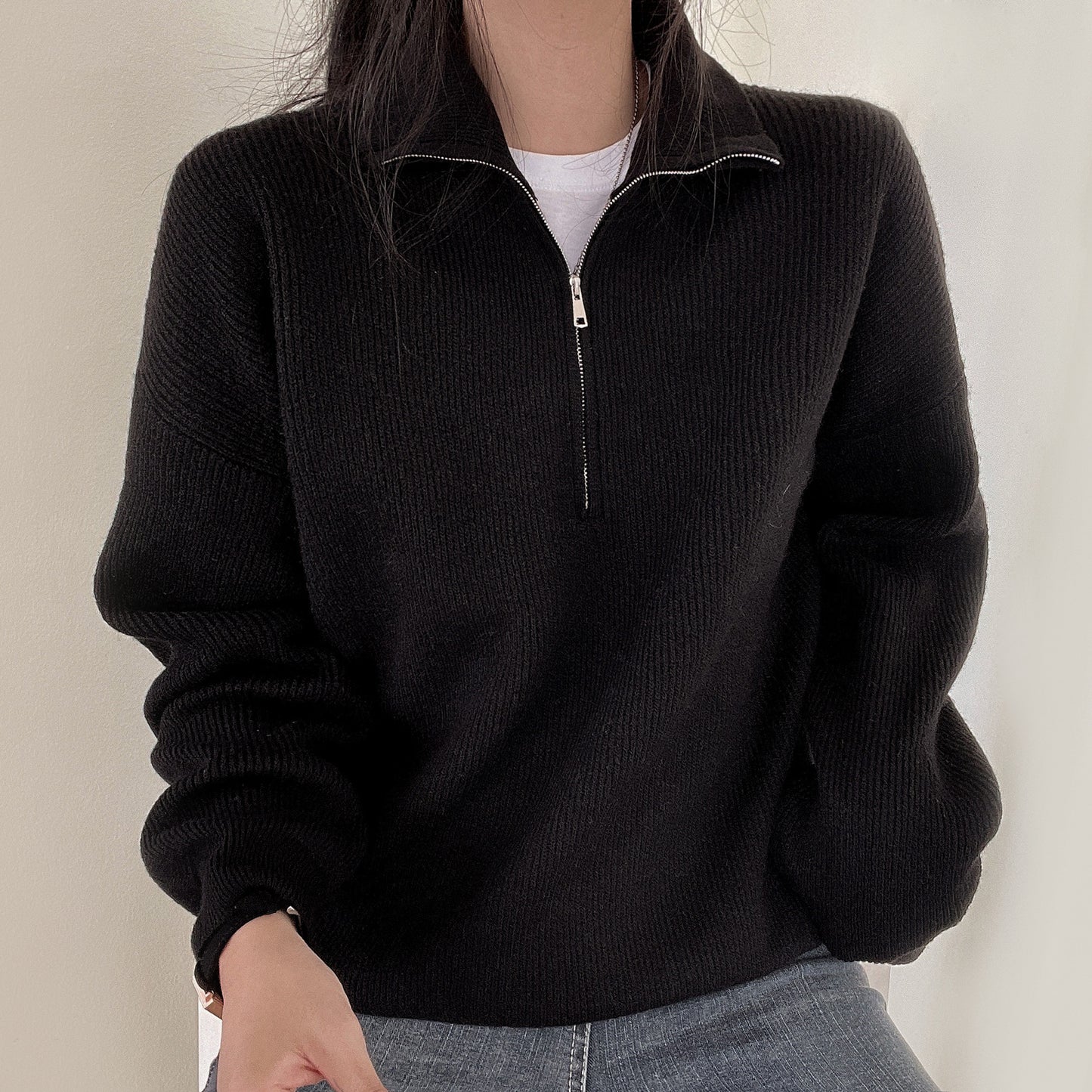 Student Zipper Long Sleeve Sweater Coat