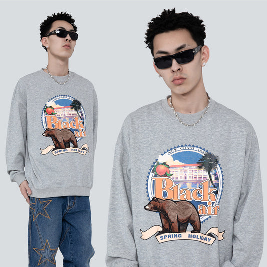 Sweatshirt Retro Print Embroidered 3D Bear Long Sleeve T-Shirt