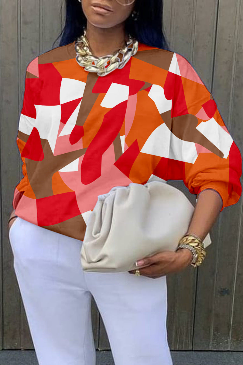 European And American Long Sleeve Round Neck Abstract Style Sweater