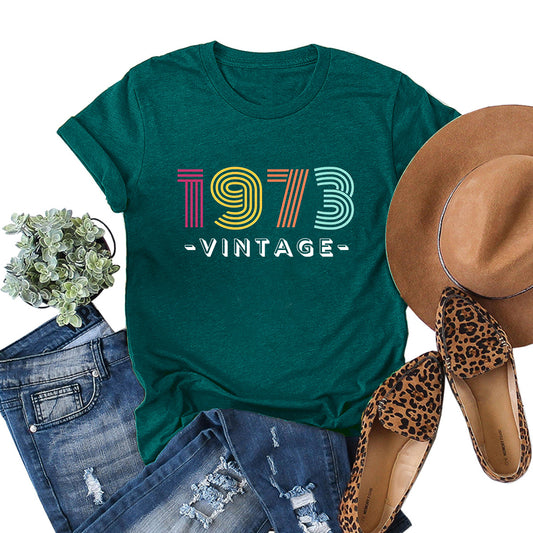 Women's Creative Loose Casual Letter Print 1973 VINTAGE Round Neck Short-sleeved T-shirt