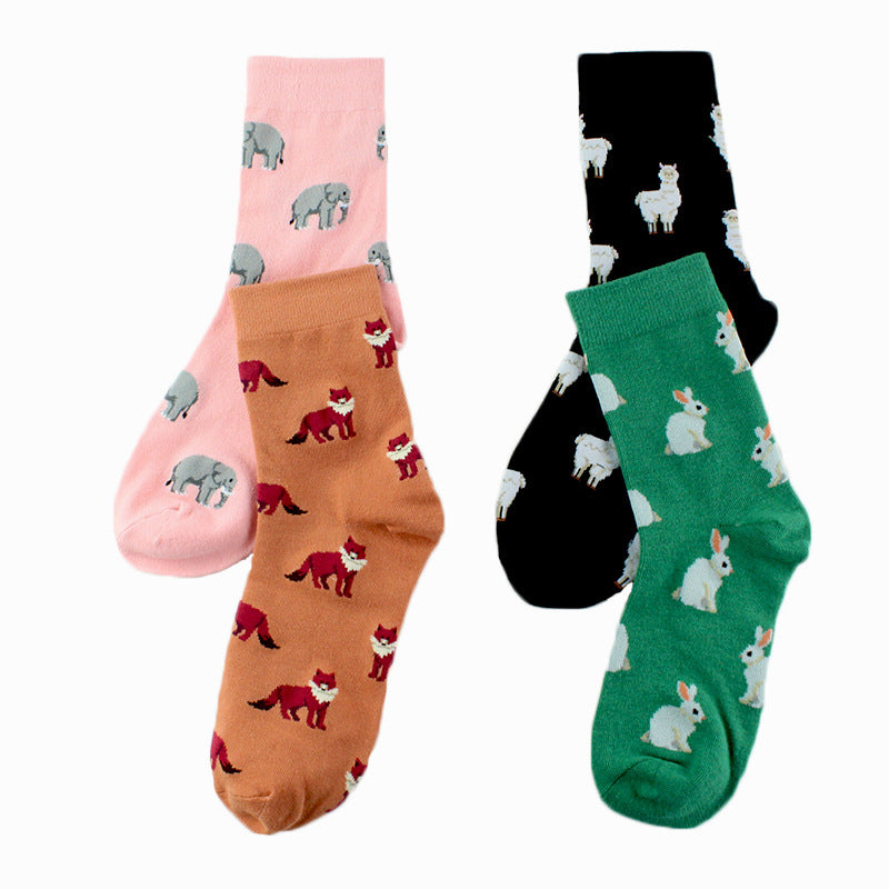 Spring Autumn And Winter Women's Cartoon Animal Middle Tube Socks