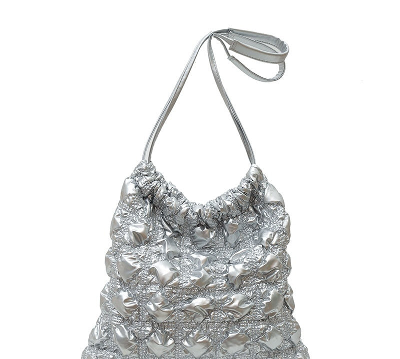 Diamond Bucket Fashion Pleated Crossbody Bag