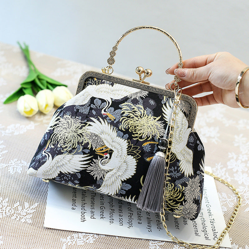 New Chinese Style Retro National Style Embroidered Clutch Bag Red-crowned Crane Handbag