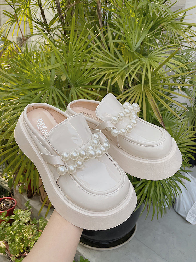 Baotou Half Slippers Female Pearl Fairy Slippers