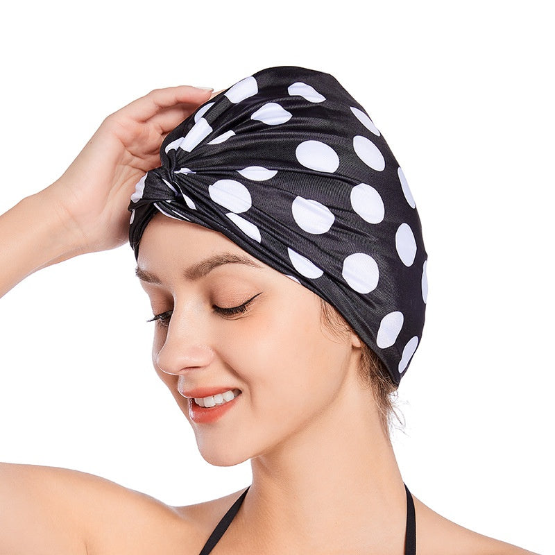 Plus Size Not-too-tight Fashion Polka Dot Printed Cloth Swimming Cap