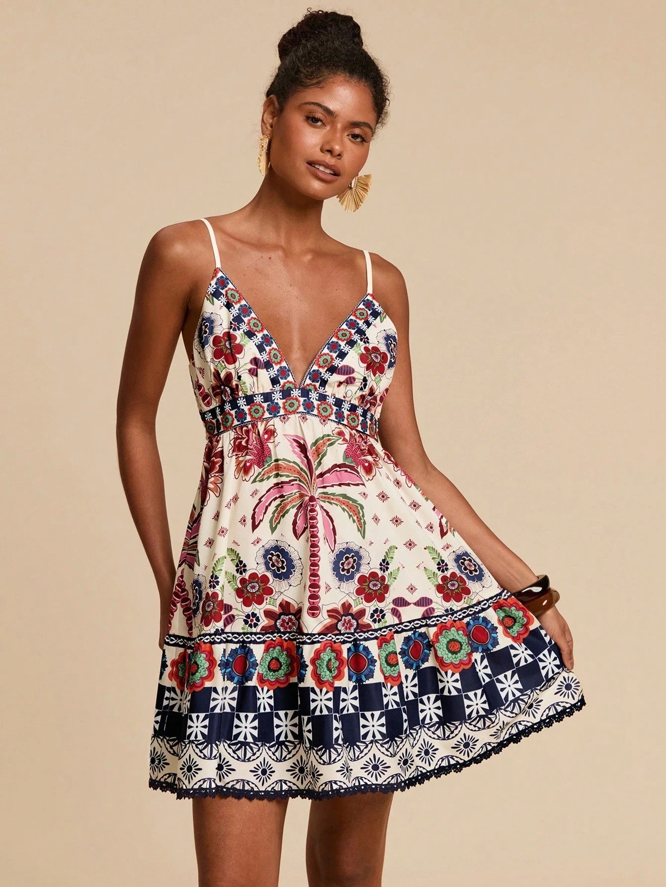 Womens Knitted Printed Strap Mini Dress