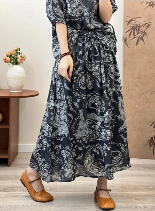 Ramie Printed Skirt Women Big Swing Art
