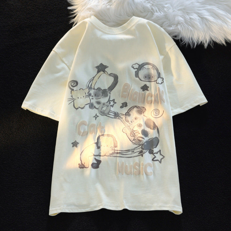 300g Heavy Xinjiang Cotton Graffiti Cat Short Sleeve