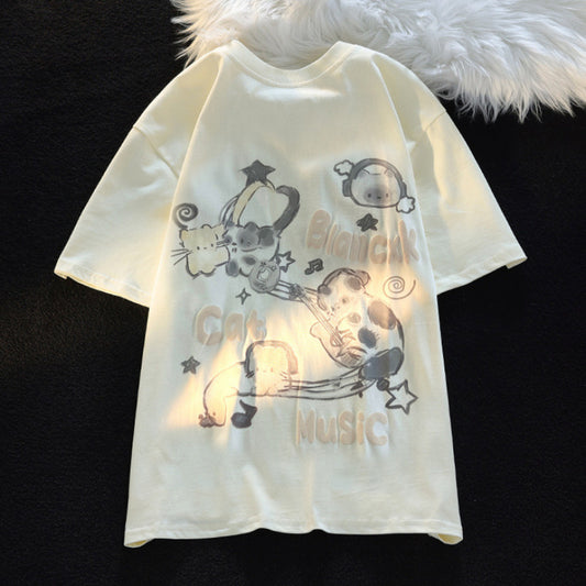 300g Heavy Xinjiang Cotton Graffiti Cat Short Sleeve