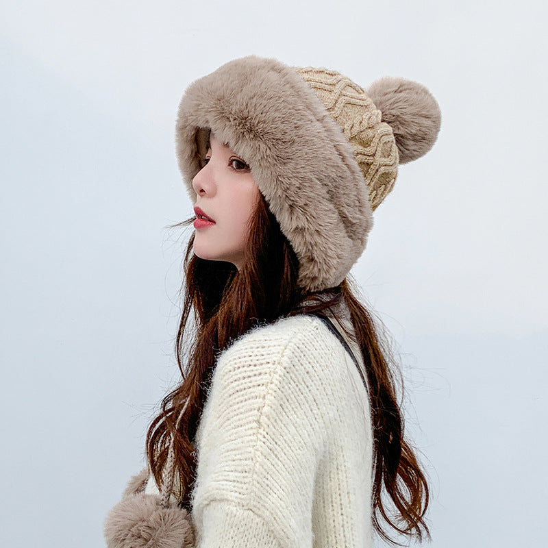 Solid Color Wool Knitted Ear Protection Warm Hat