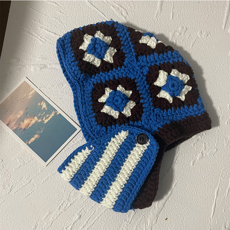 Ladies Fashion Floral Striped Knit Sweater Hat
