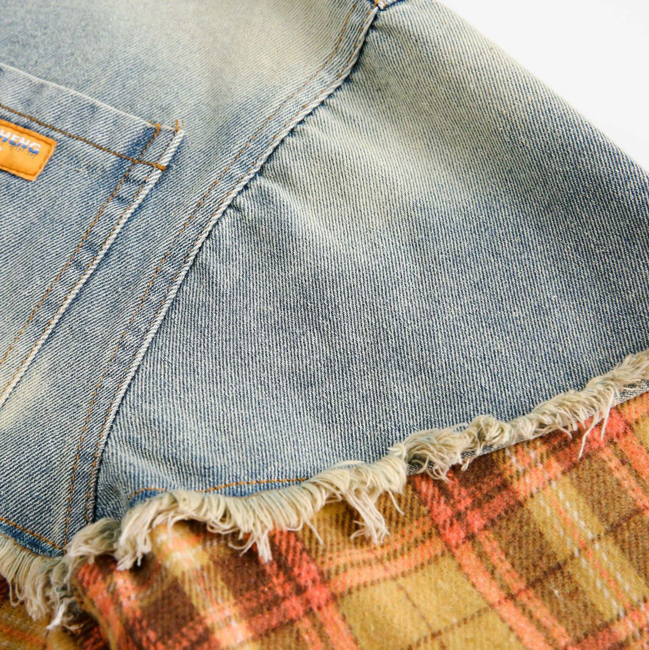 American Retro Loose Stitching Plaid Long Sleeve Shirt
