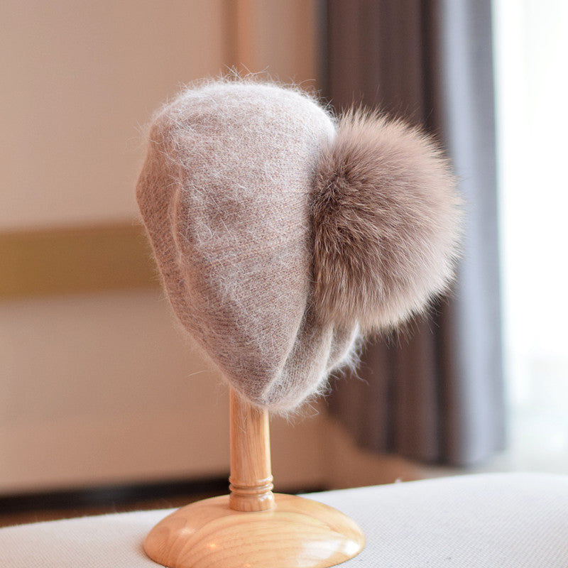 Women's Thin Autumn And Winter Knitting Warm Fur Ball Hat
