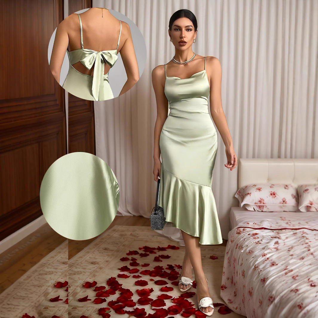 Lace-trimmed Satin Dress For Women