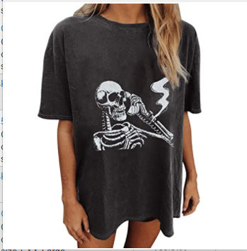 Women's Short Sleeved Vintage T-shirt Skull Print High Street Fashion