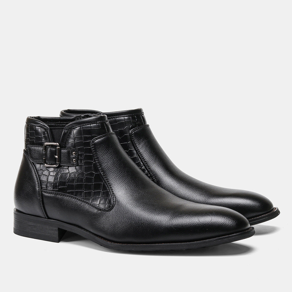 Men's Belt Buckle Side Zipper Plush Boots