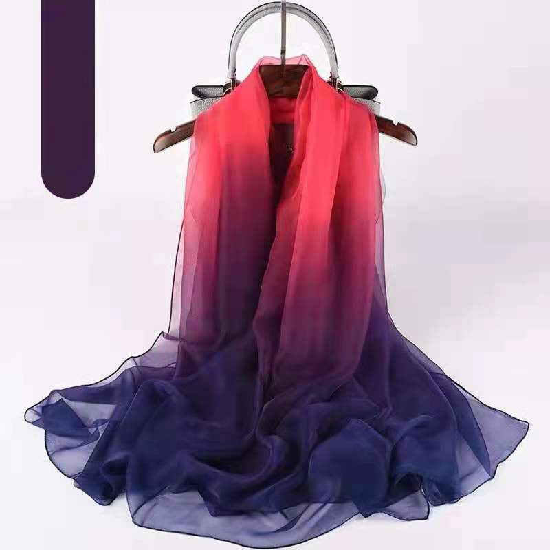 Ladies Gradient Color Summer Soft Yarn Silk Scarf