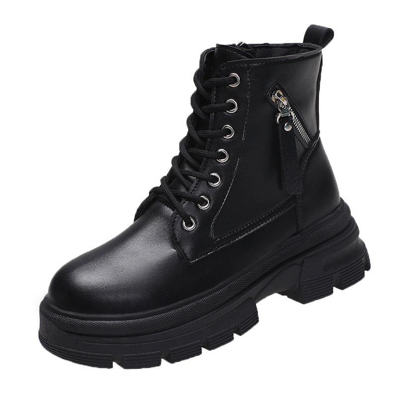 Women's Leather Platform Casual Martin Boots