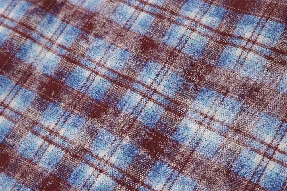 Tie-dye Blooming Plaid Shirt Men's False Two Pieces
