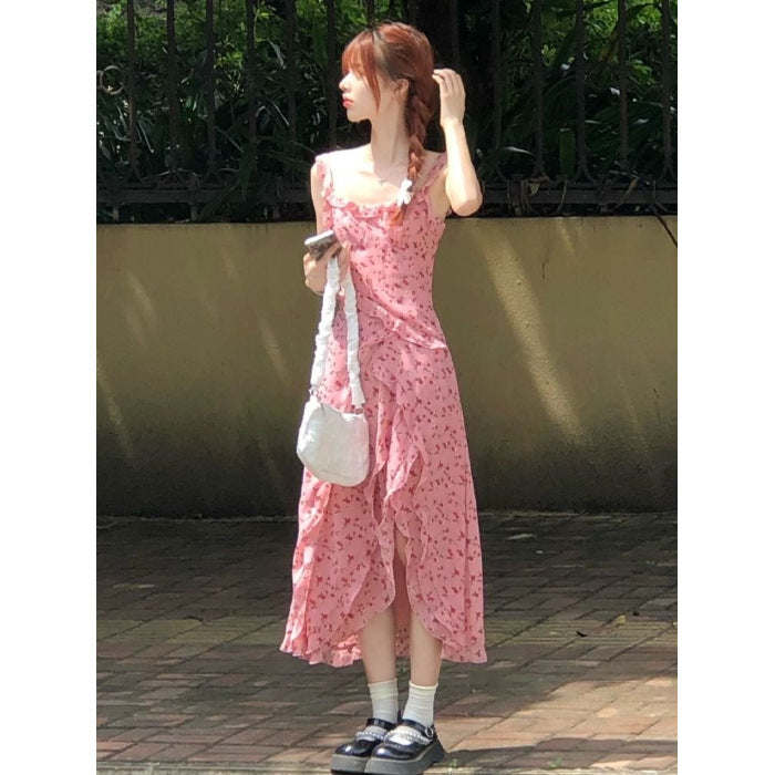 Womens Elegant Printed Slimming Slit Slip Dress